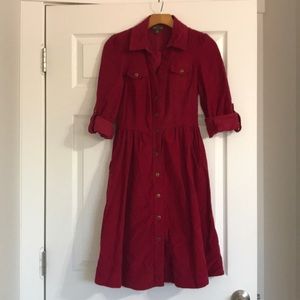 Anthropologie fei red courdoroy shirtdress size 2